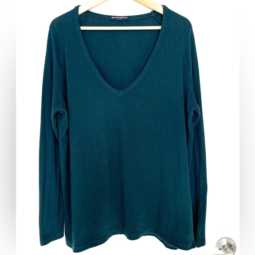 Brandy Melville Wool Blend V-Neck Long Sleeve Forest Green Y2K Academia Trendy - Picture 2 of 13